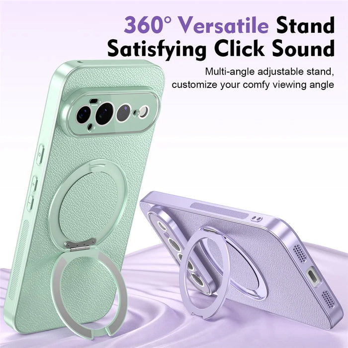 For Google Pixel 11 Pro Case Rotating Magnetic Kickstand Leather Anti-Slip Back Cover with Tempered Glass Screen Protector - Purple - 5