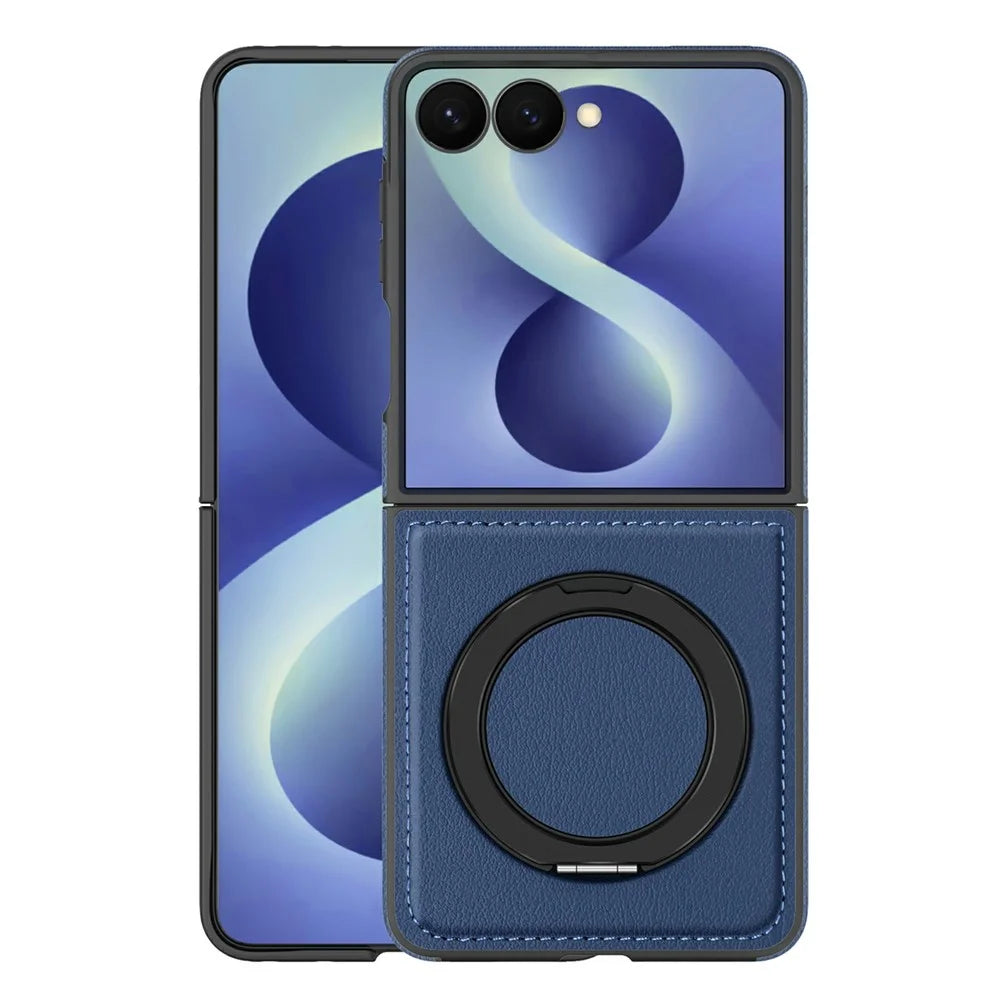 For Samsung Galaxy Z Flip8 Magnetic Case with Ring Kickstand PU Leather Back Cover - Sapphire - 2