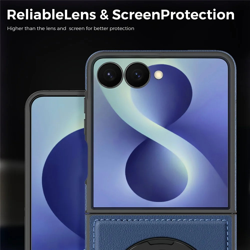 For Samsung Galaxy Z Flip8 Magnetic Case with Ring Kickstand PU Leather Back Cover - Sapphire - 6