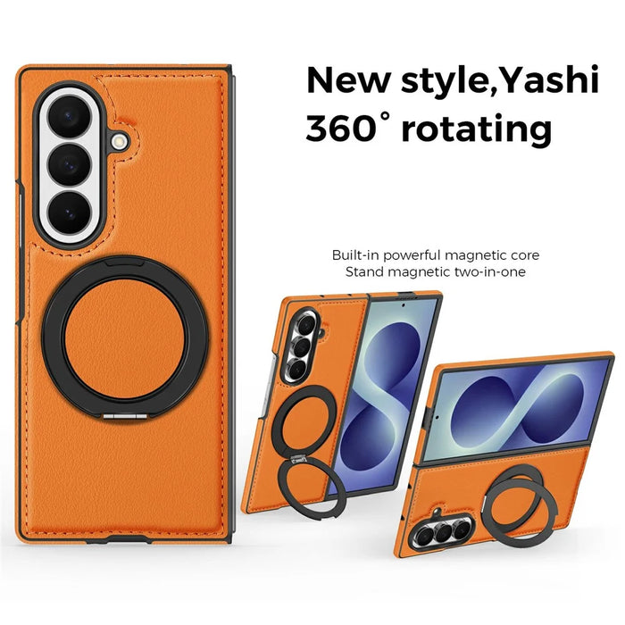 For Samsung Galaxy Z Fold8 Ultra Magnetic Case with Ring Kickstand PU Leather Back Cover - Orange - 3