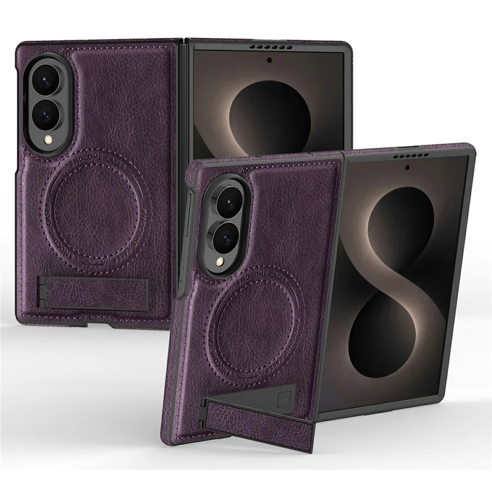 For Samsung Galaxy Z Fold8 Magnetic Case Kickstand PC Silicone Leather Phone Back Cover - Dark Purple - 1