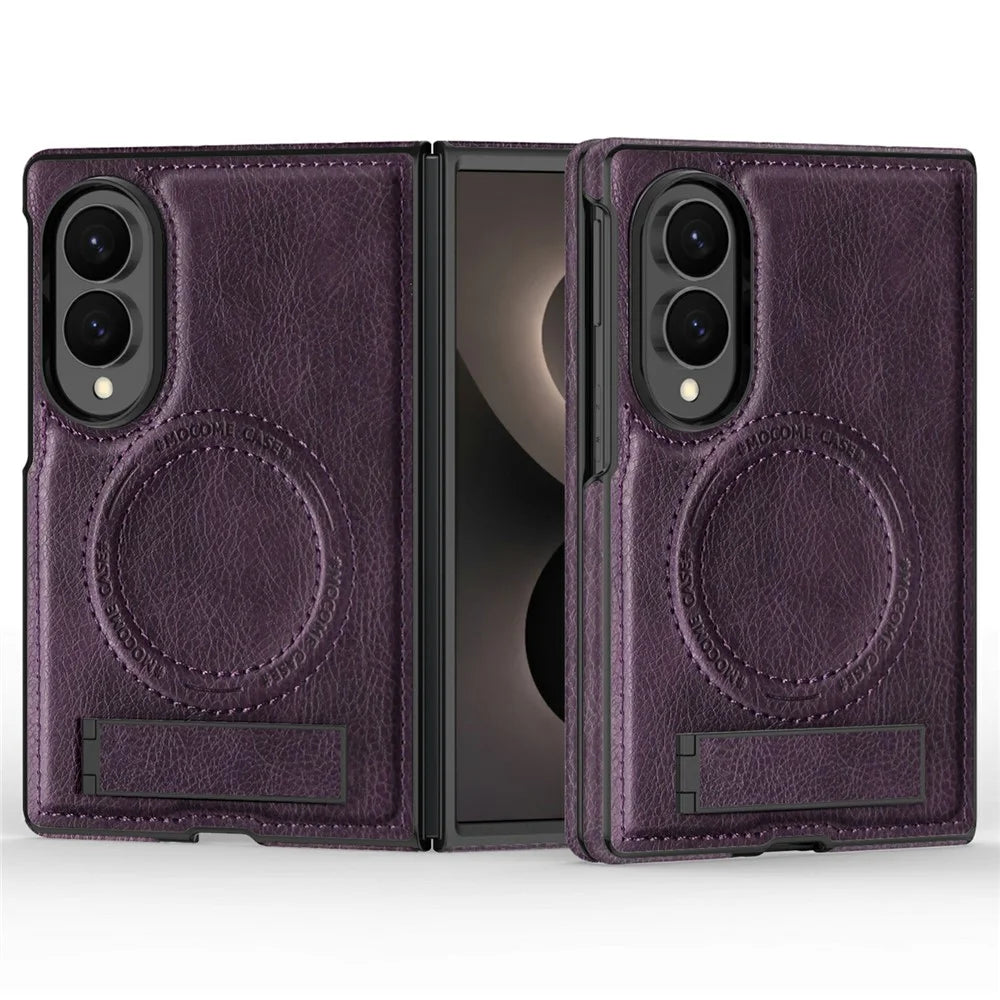 For Samsung Galaxy Z Fold8 Magnetic Case Kickstand PC Silicone Leather Phone Back Cover - Dark Purple - 2