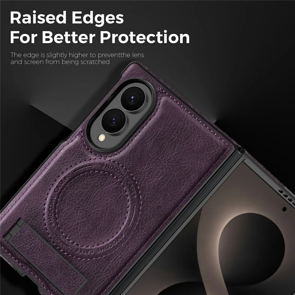 For Samsung Galaxy Z Fold8 Magnetic Case Kickstand PC Silicone Leather Phone Back Cover - Dark Purple - 4