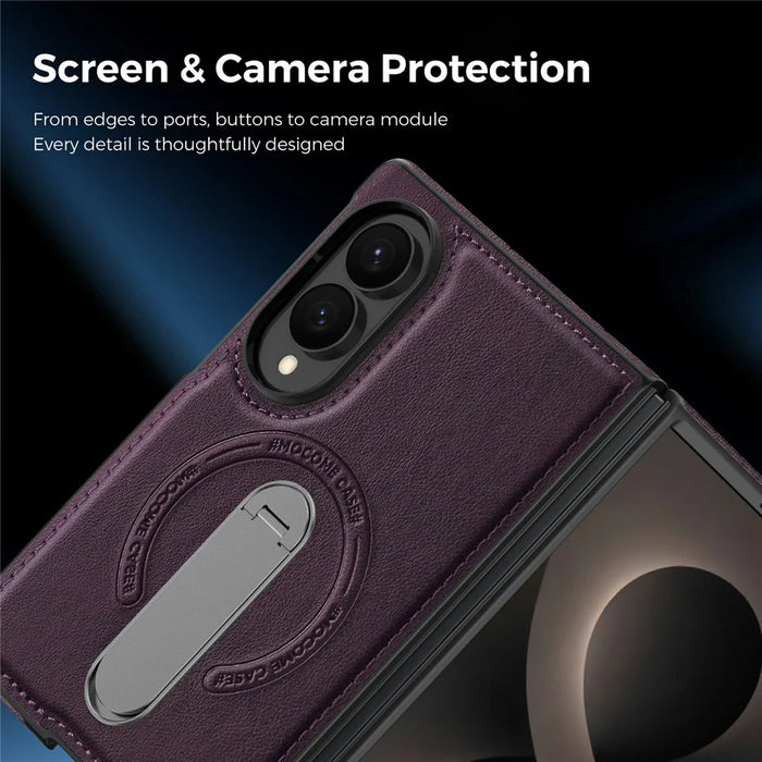 For Samsung Galaxy Z Fold8 Magnetic Case Rotating Kickstand Leather Coated PC Phone Cover - Dark Purple - 4