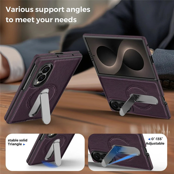 For Samsung Galaxy Z Fold8 Magnetic Case Rotating Kickstand Leather Coated PC Phone Cover - Dark Purple - 7