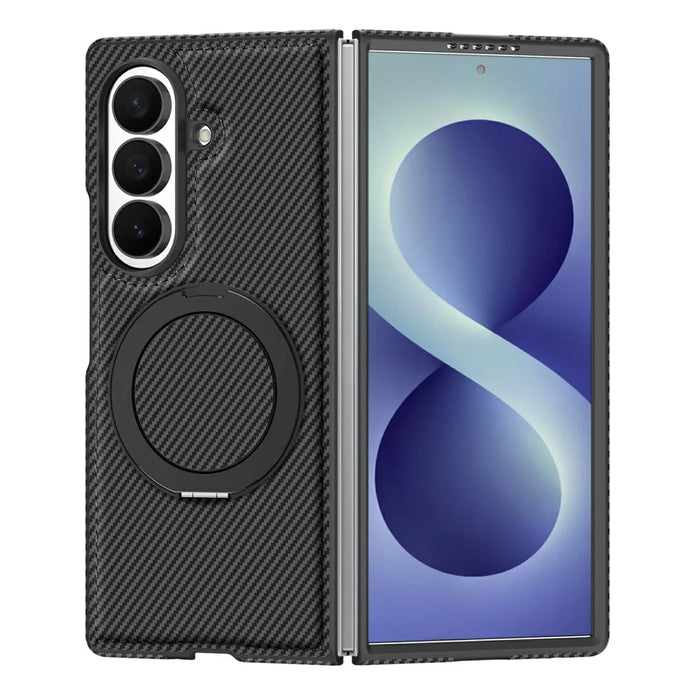 For Samsung Galaxy Z Fold8 Ultra Magnetic Case Carbon Fiber Texture PU + TPU Kickstand Phone Cover - Black - 2