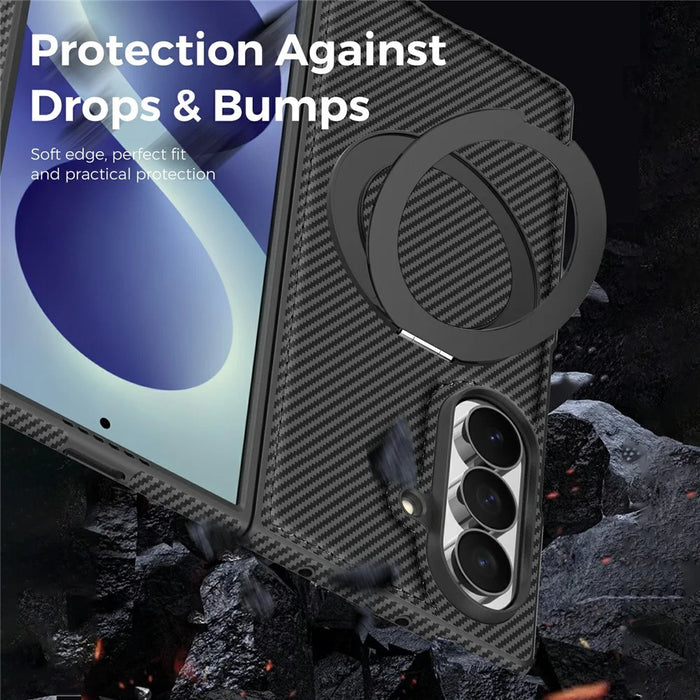 For Samsung Galaxy Z Fold8 Ultra Magnetic Case Carbon Fiber Texture PU + TPU Kickstand Phone Cover - Black - 3