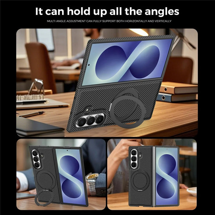 For Samsung Galaxy Z Fold8 Ultra Magnetic Case Carbon Fiber Texture PU + TPU Kickstand Phone Cover - Black - 4