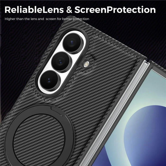 For Samsung Galaxy Z Fold8 Ultra Magnetic Case Carbon Fiber Texture PU + TPU Kickstand Phone Cover - Black - 5