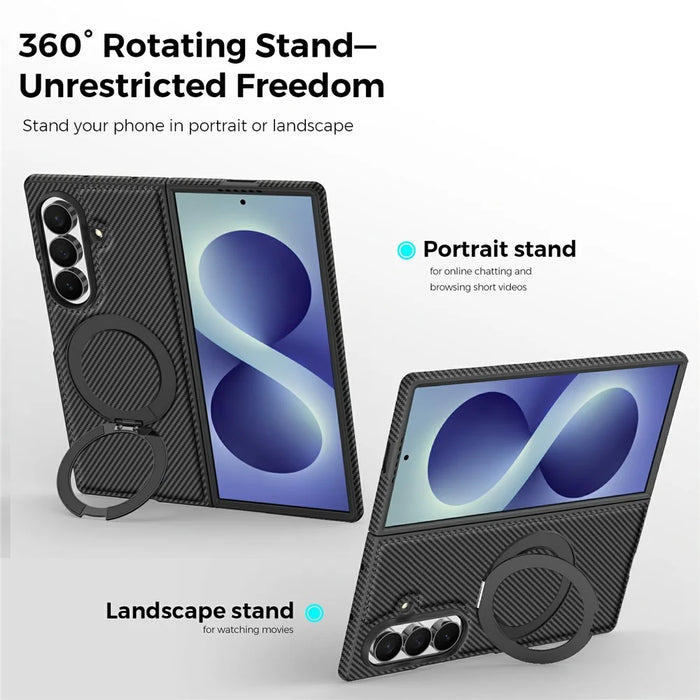 For Samsung Galaxy Z Fold8 Ultra Magnetic Case Carbon Fiber Texture PU + TPU Kickstand Phone Cover - Black - 7