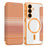 For Samsung Galaxy S26 Magnetic Case RFID Blocking Card Slots Leather Cover - Orange - 1
