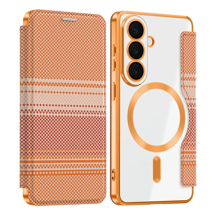 For Samsung Galaxy S26 Magnetic Case RFID Blocking Card Slots Leather Cover - Orange - 1