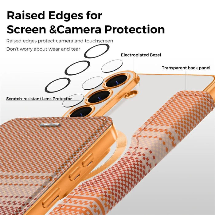 For Samsung Galaxy S26 Magnetic Case RFID Blocking Card Slots Leather Cover - Orange - 6