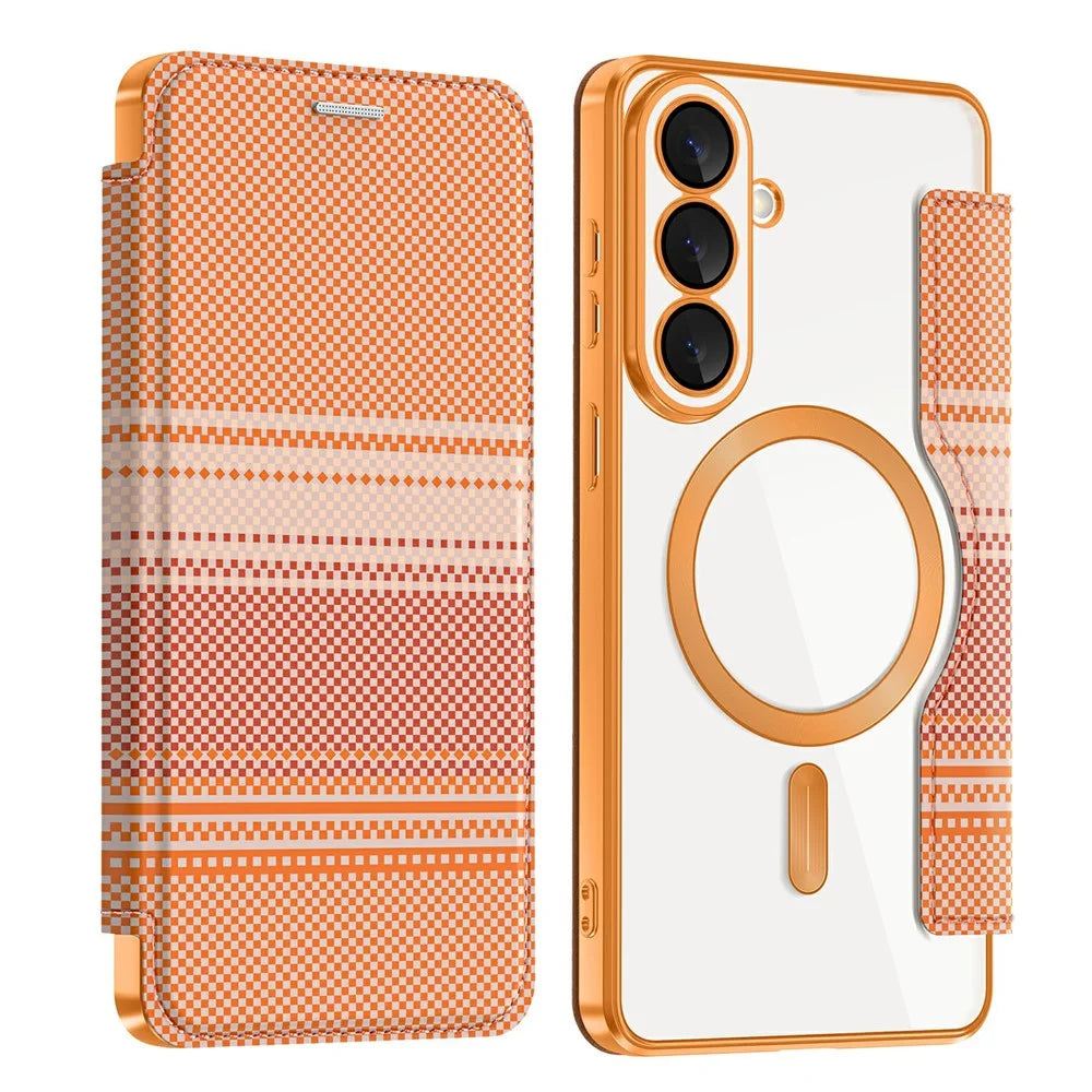 For Samsung Galaxy S26+ Magnetic Case RFID Blocking Card Slots Leather Cover - Orange - 1