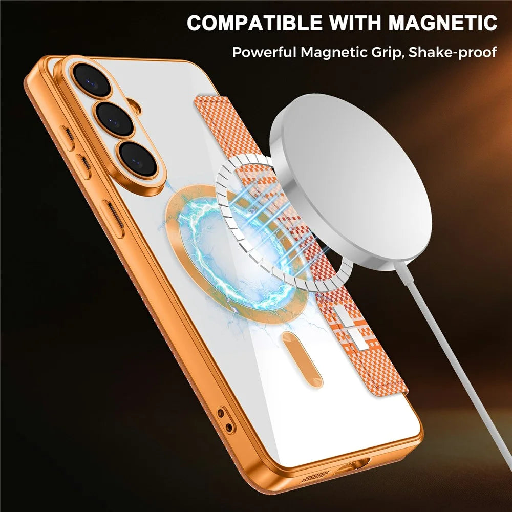 For Samsung Galaxy S26+ Magnetic Case RFID Blocking Card Slots Leather Cover - Orange - 3