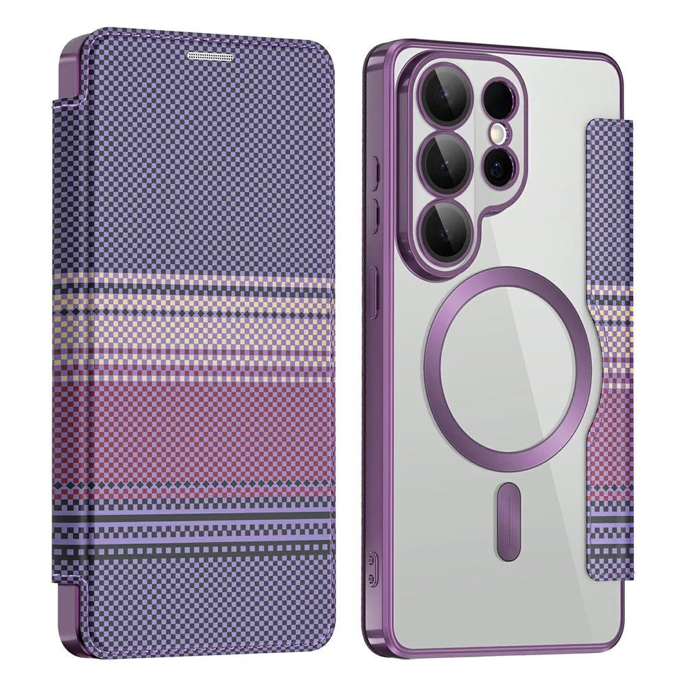For Samsung Galaxy S26 Ultra Magnetic Case RFID Blocking Card Slots Leather Cover - Purple - 1