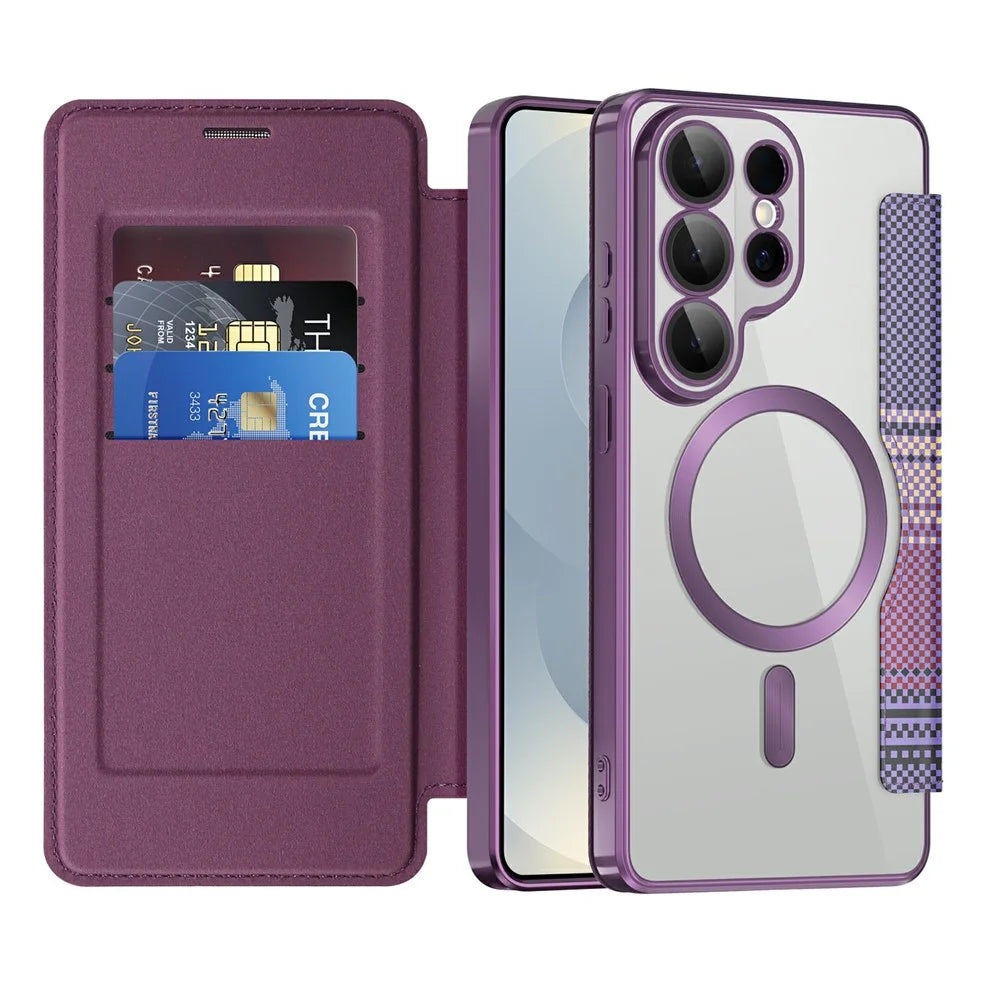 For Samsung Galaxy S26 Ultra Magnetic Case RFID Blocking Card Slots Leather Cover - Purple - 2