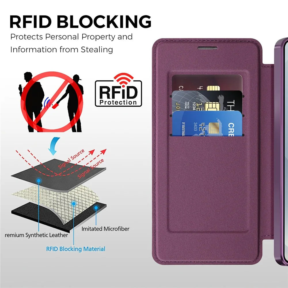 For Samsung Galaxy S26 Ultra Magnetic Case RFID Blocking Card Slots Leather Cover - Purple - 4
