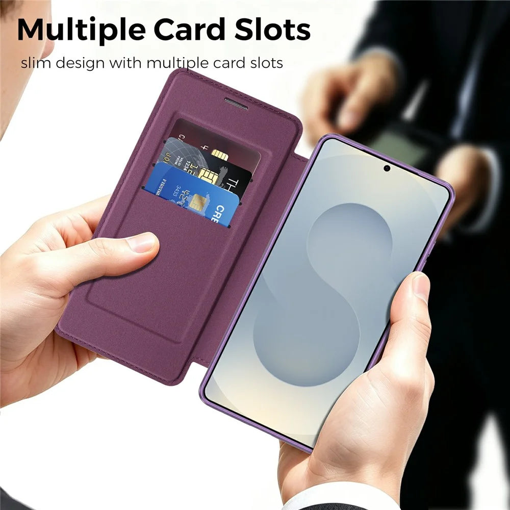 For Samsung Galaxy S26 Ultra Magnetic Case RFID Blocking Card Slots Leather Cover - Purple - 7