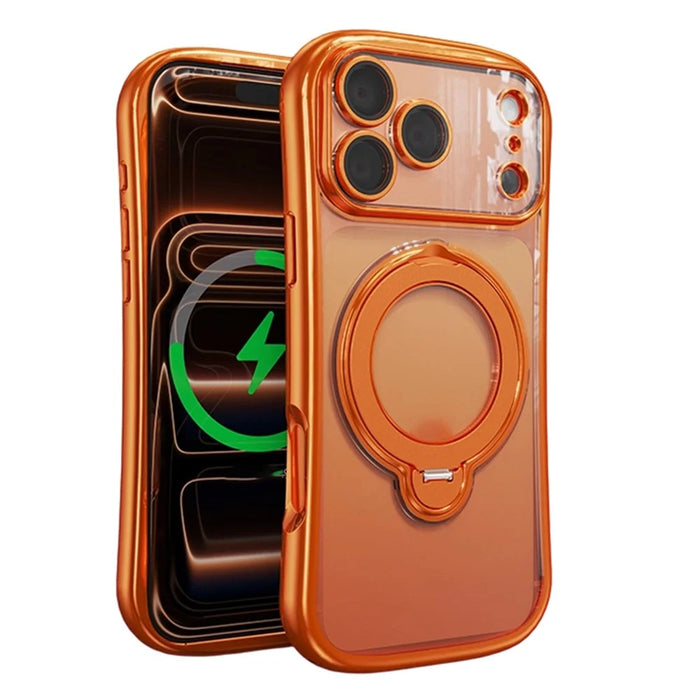 For iPhone 17 Pro Case Rotating Magnetic Kickstand Shockproof TPU Electroplating Phone Cover - Orange - 1