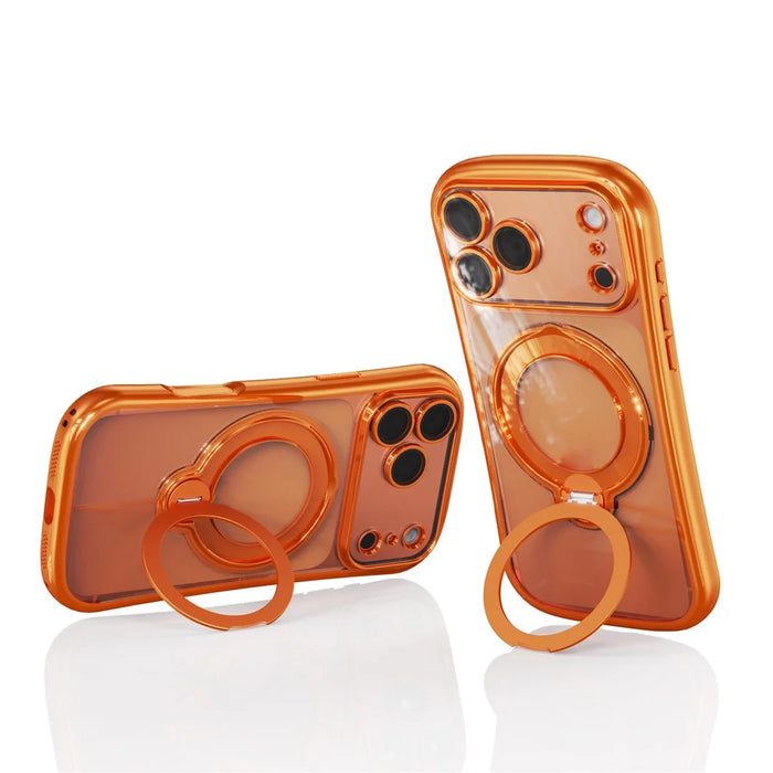 For iPhone 17 Pro Case Rotating Magnetic Kickstand Shockproof TPU Electroplating Phone Cover - Orange - 2