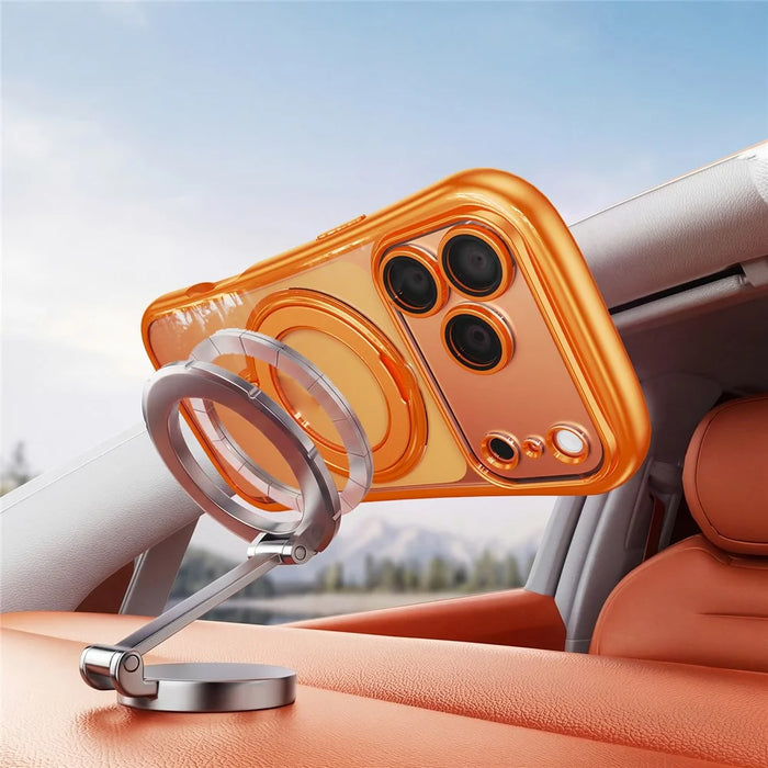 For iPhone 17 Pro Case Rotating Magnetic Kickstand Shockproof TPU Electroplating Phone Cover - Orange - 5
