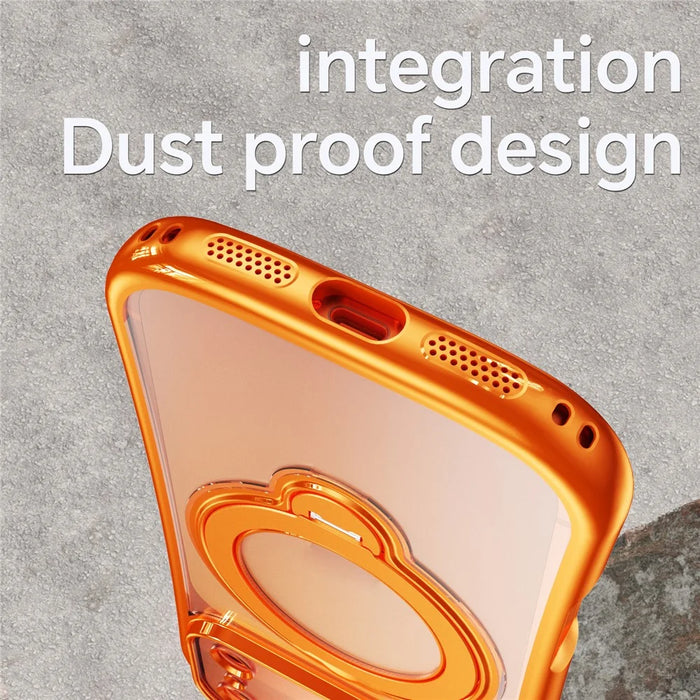 For iPhone 17 Pro Case Rotating Magnetic Kickstand Shockproof TPU Electroplating Phone Cover - Orange - 6
