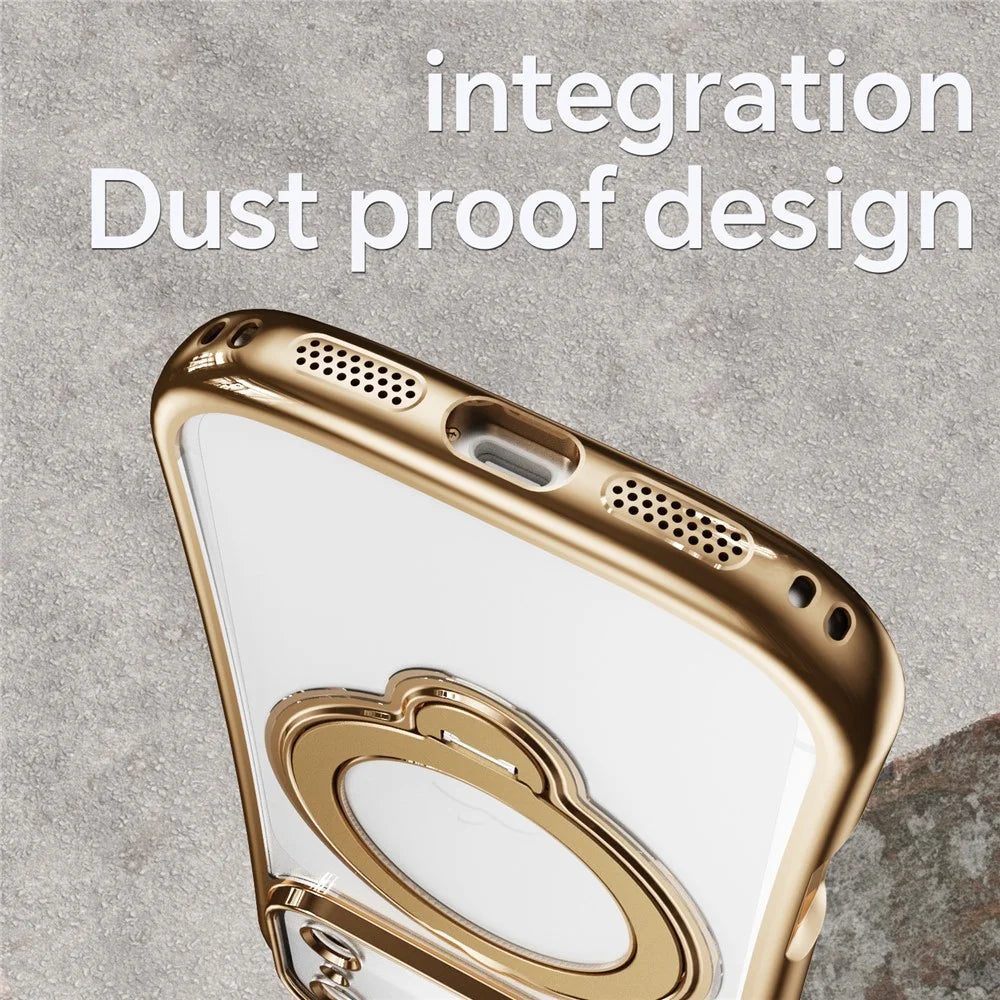 For iPhone 17 Pro Max Case Rotating Magnetic Kickstand Shockproof TPU Electroplating Phone Cover - Gold - 6