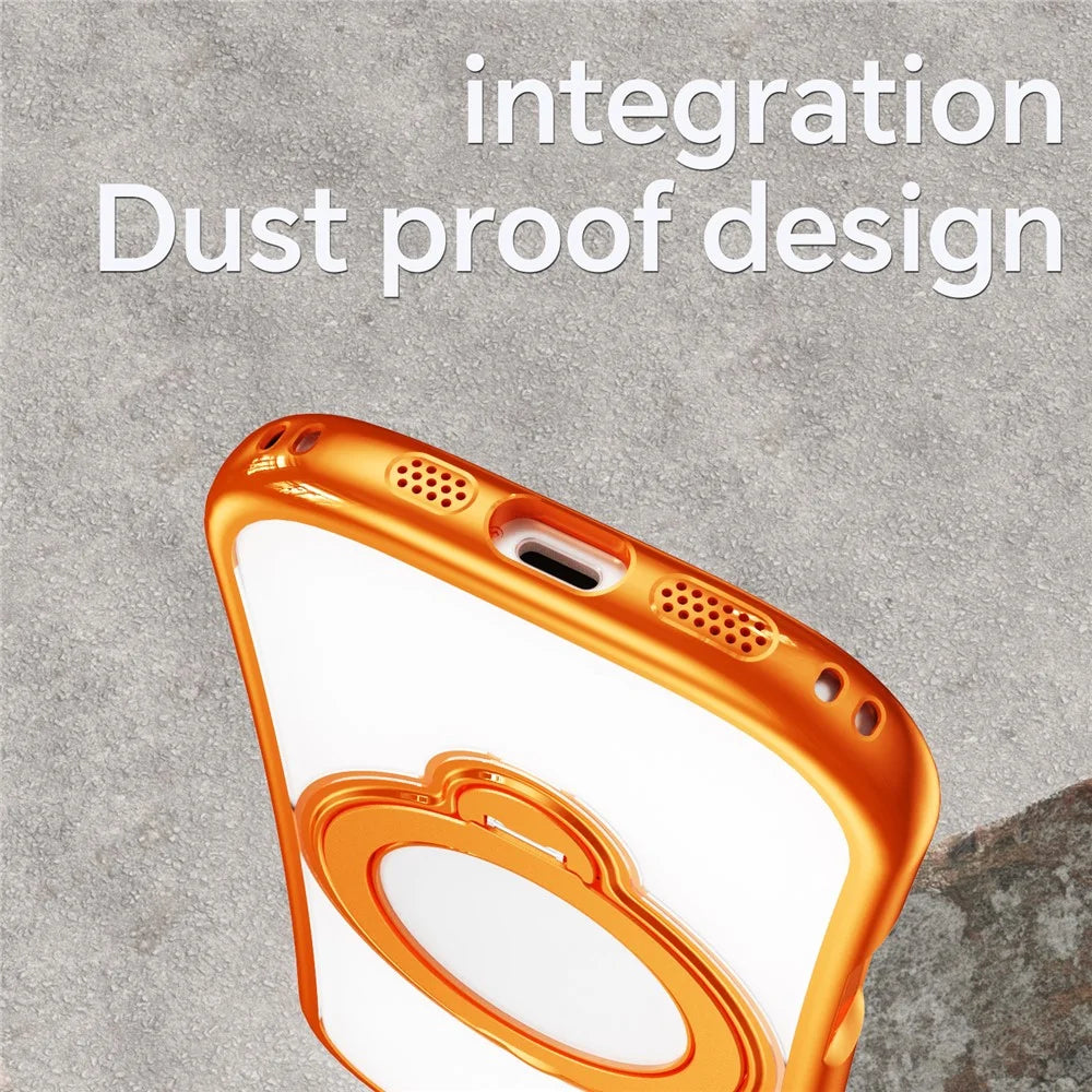 For iPhone 17 Case Rotating Magnetic Kickstand Shockproof TPU Electroplating Phone Cover - Orange - 5