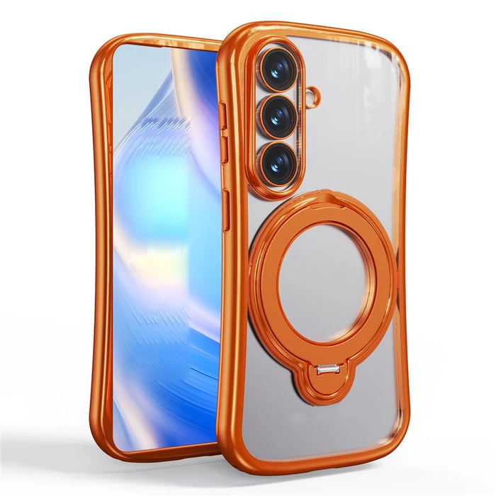 For Samsung Galaxy S26 Case Rotating Magnetic Kickstand Shockproof TPU Electroplating Phone Cover - Orange - 1