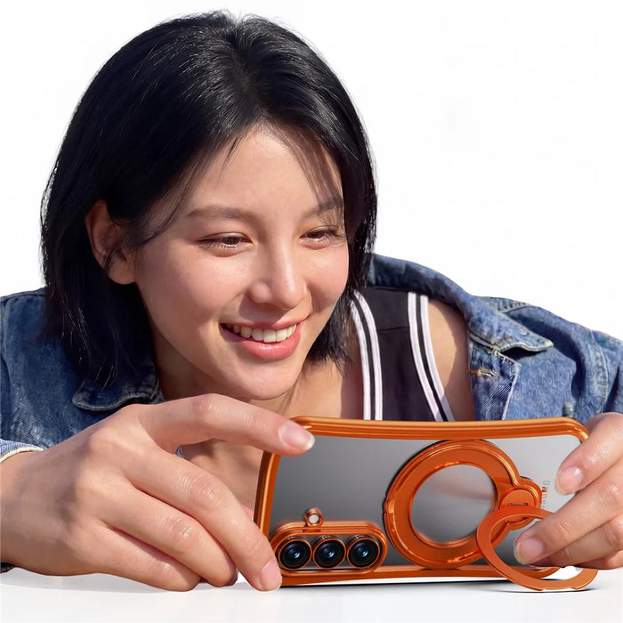 For Samsung Galaxy S26 Case Rotating Magnetic Kickstand Shockproof TPU Electroplating Phone Cover - Orange - 3