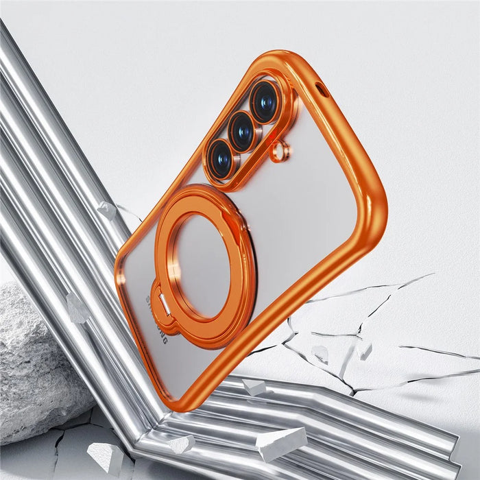 For Samsung Galaxy S26 Case Rotating Magnetic Kickstand Shockproof TPU Electroplating Phone Cover - Orange - 4