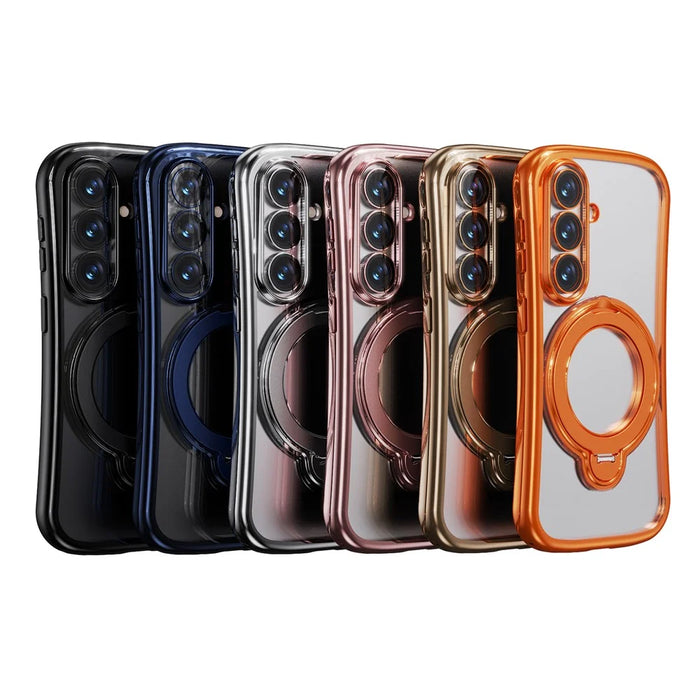 For Samsung Galaxy S26 Case Rotating Magnetic Kickstand Shockproof TPU Electroplating Phone Cover - Orange - 7
