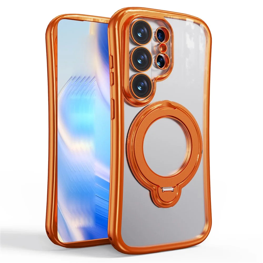 For Samsung Galaxy S26 Ultra Case Rotating Magnetic Kickstand Shockproof TPU Electroplating Phone Cover - Orange - 1