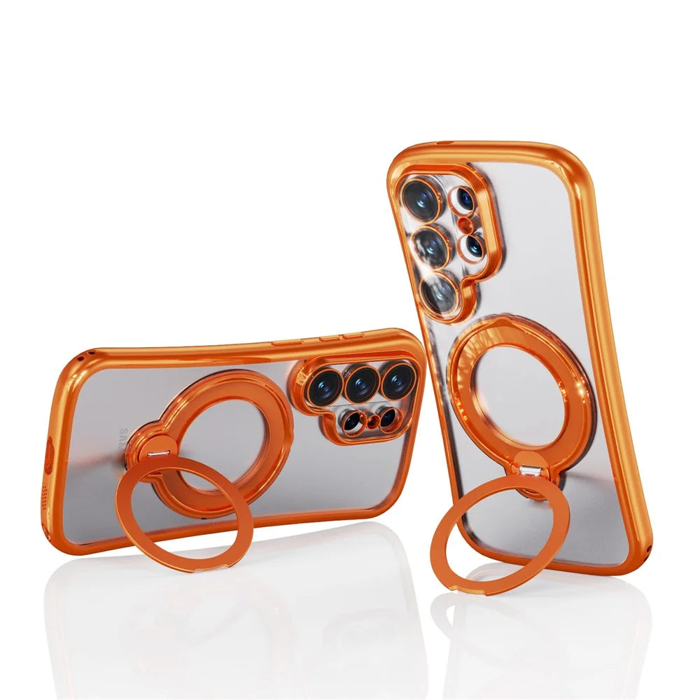 For Samsung Galaxy S26 Ultra Case Rotating Magnetic Kickstand Shockproof TPU Electroplating Phone Cover - Orange - 2