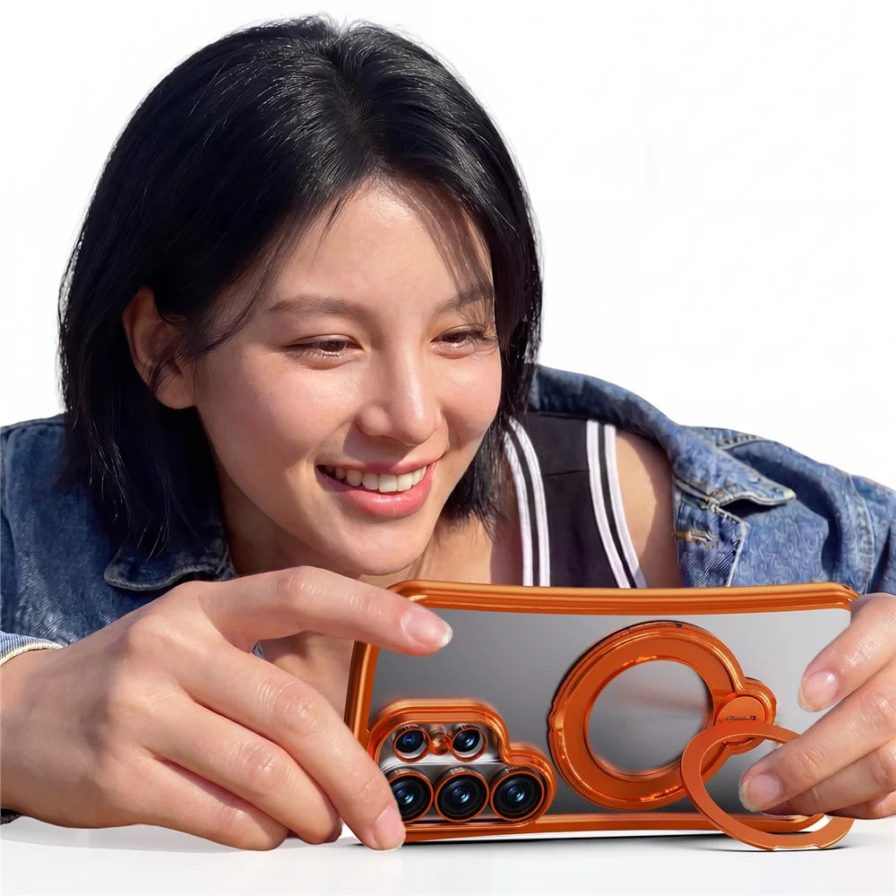 For Samsung Galaxy S26 Ultra Case Rotating Magnetic Kickstand Shockproof TPU Electroplating Phone Cover - Orange - 3