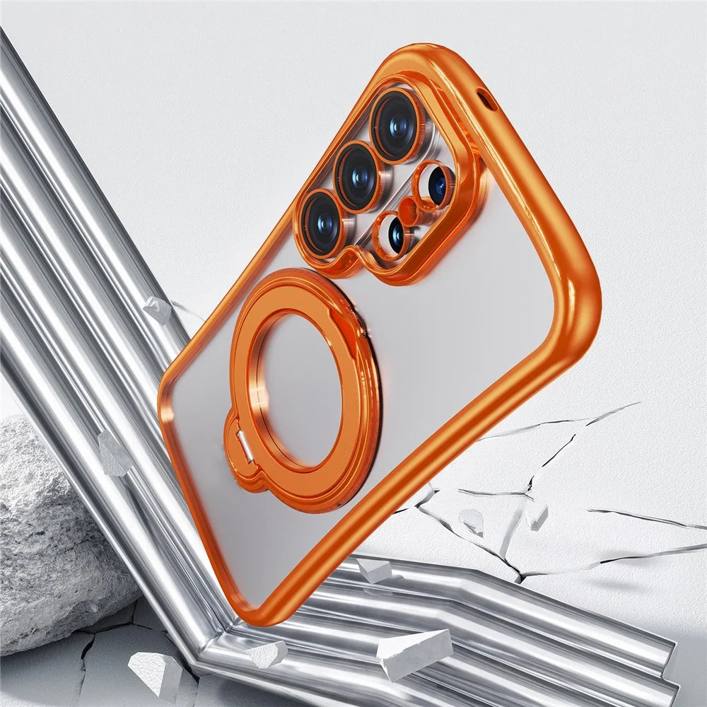 For Samsung Galaxy S26 Ultra Case Rotating Magnetic Kickstand Shockproof TPU Electroplating Phone Cover - Orange - 4