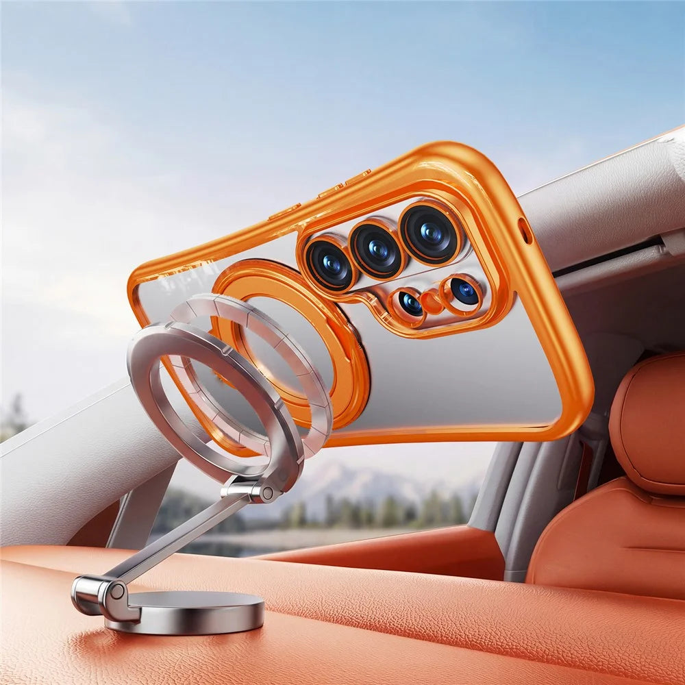 For Samsung Galaxy S26 Ultra Case Rotating Magnetic Kickstand Shockproof TPU Electroplating Phone Cover - Orange - 5