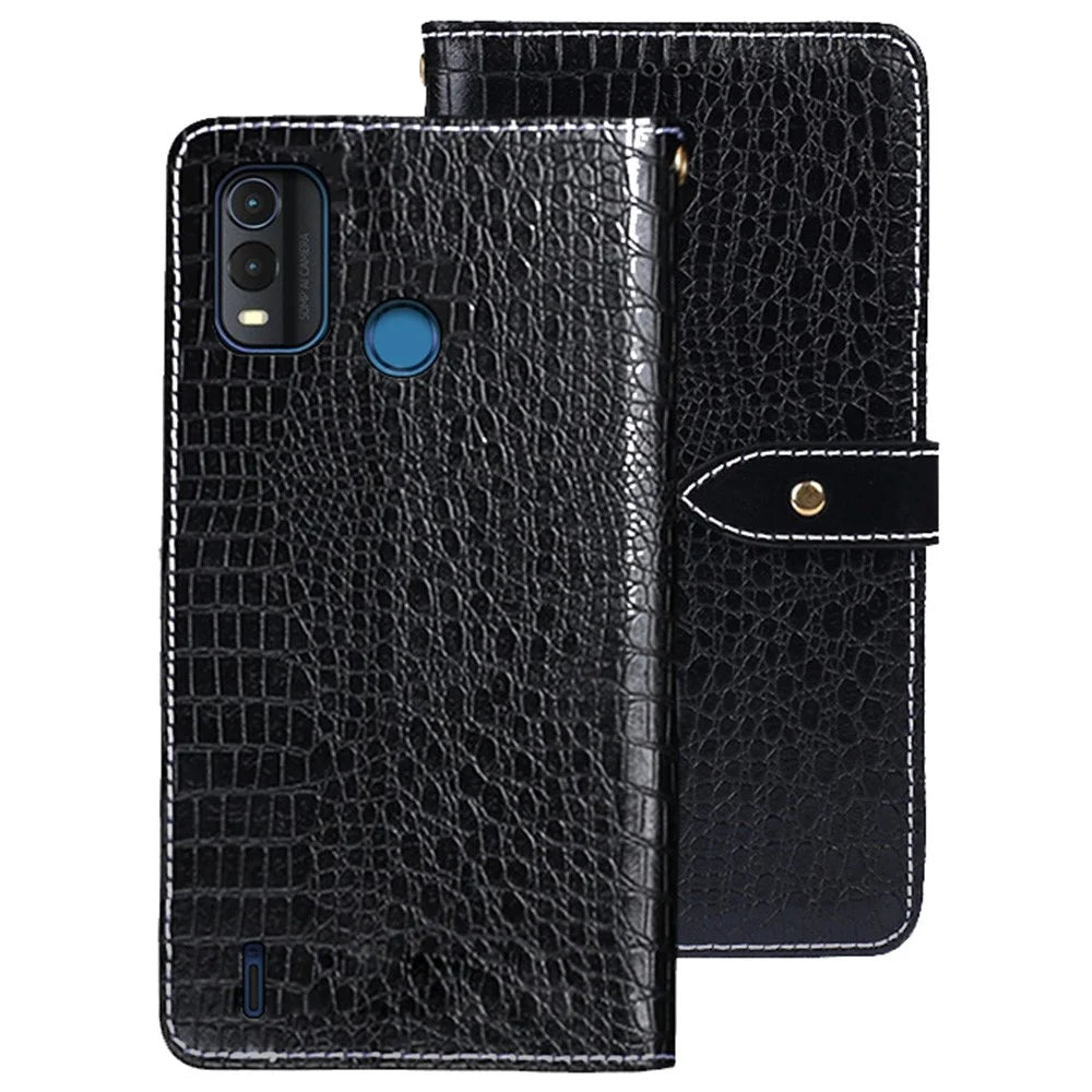 IDEWEI for Nokia G11 Plus 4G Crocodile Texture Anti-scratch Phone Case PU Leather Wallet Stand Function Phone Cover - Black - 1