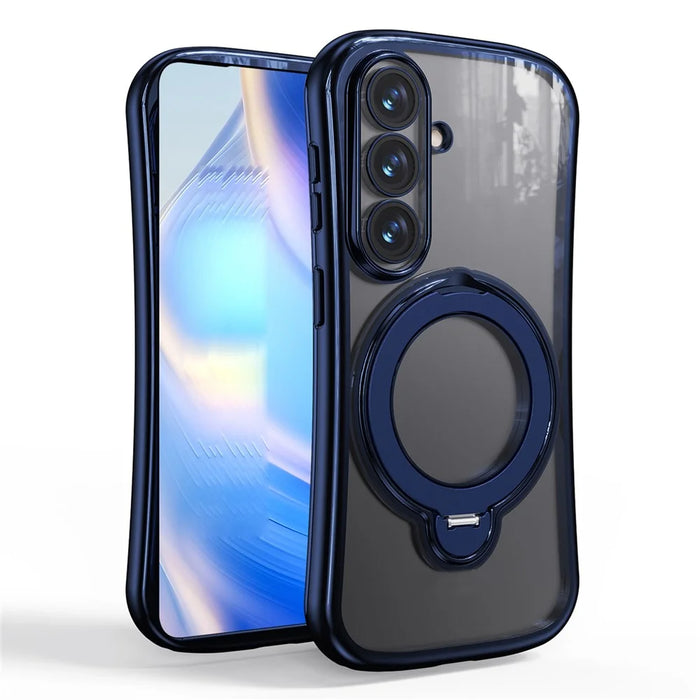 For Samsung Galaxy S26+ Case Rotating Magnetic Kickstand Shockproof TPU Electroplating Phone Cover - Dark Blue - 1