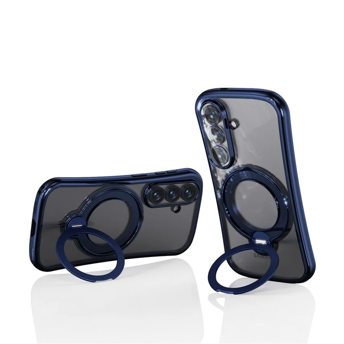 For Samsung Galaxy S26+ Case Rotating Magnetic Kickstand Shockproof TPU Electroplating Phone Cover - Dark Blue - 2