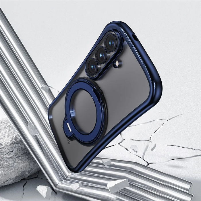 For Samsung Galaxy S26+ Case Rotating Magnetic Kickstand Shockproof TPU Electroplating Phone Cover - Dark Blue - 4