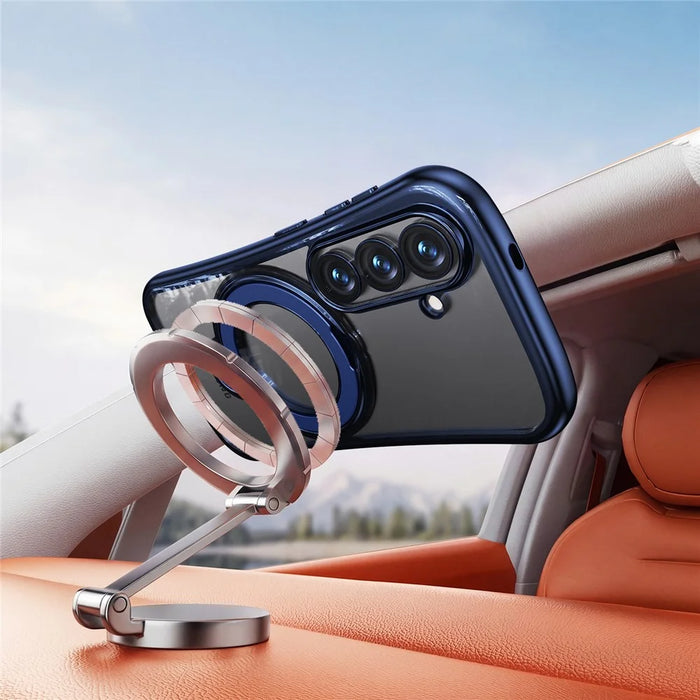 For Samsung Galaxy S26+ Case Rotating Magnetic Kickstand Shockproof TPU Electroplating Phone Cover - Dark Blue - 5