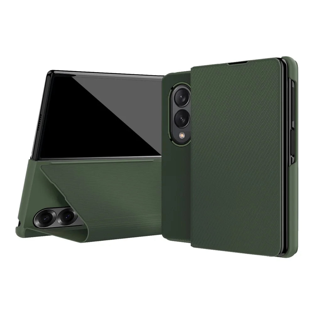 For Samsung Galaxy Z Fold8 Case Aramid Fiber Texture Leather + PC Stand Phone Cover - Green - 1