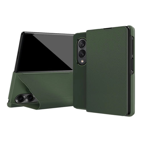 For Samsung Galaxy Z Fold8 Case Aramid Fiber Texture Leather + PC Stand Phone Cover - Green - 1