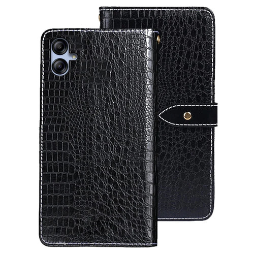 IDEWEI Phone Flip Cover for Samsung Galaxy A04e 4G / F04 4G / M04 4G , Magnetic Closure Crocodile Texture PU Leather Wallet Stand Phone Case - Black - 1