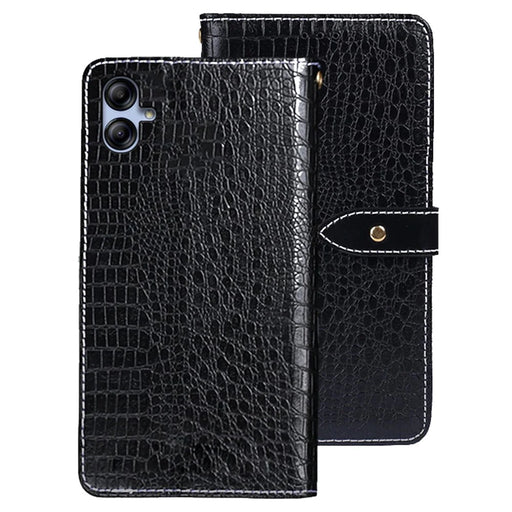 IDEWEI Phone Flip Cover for Samsung Galaxy A04e 4G / F04 4G / M04 4G , Magnetic Closure Crocodile Texture PU Leather Wallet Stand Phone Case - Black - 1