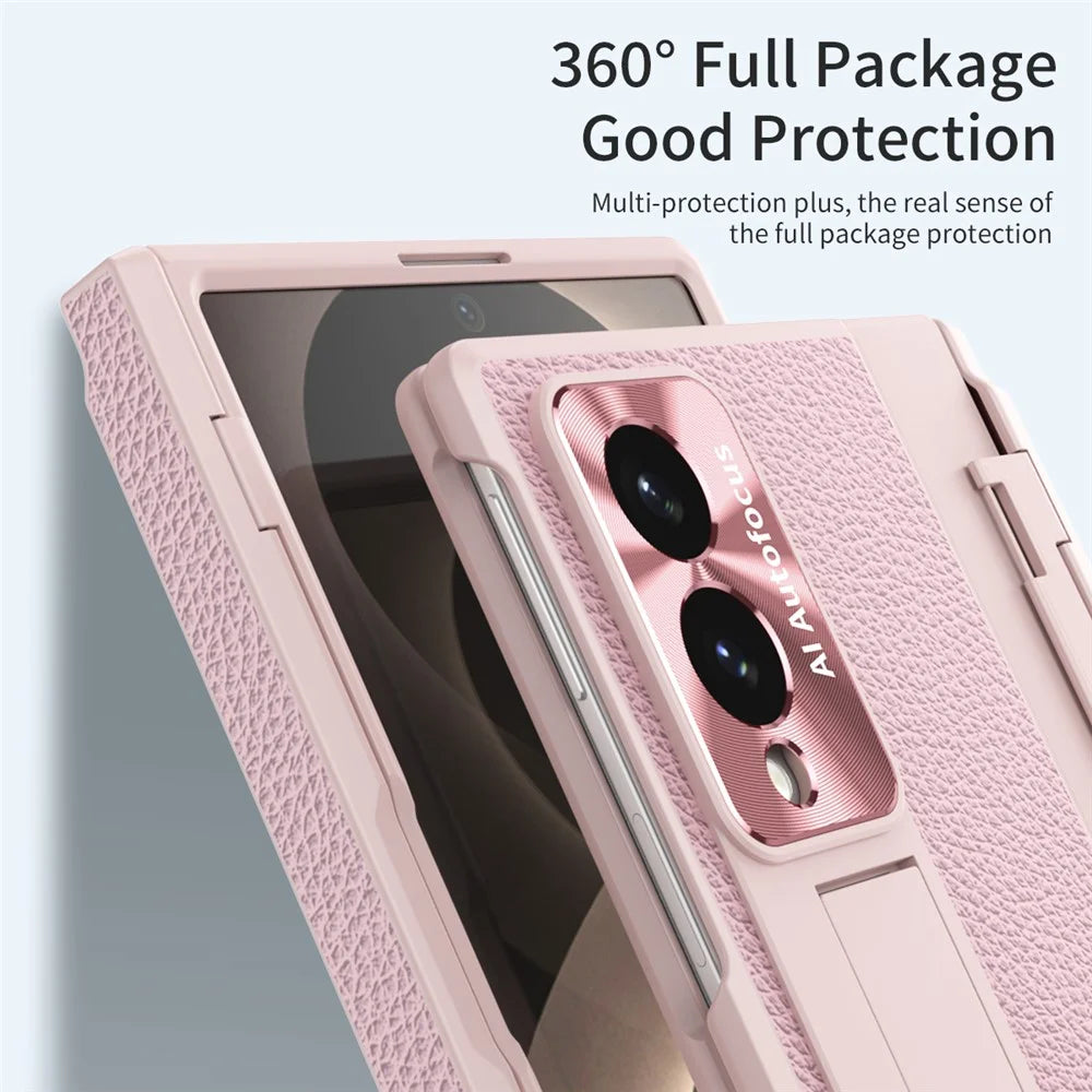 For Samsung Galaxy Z Fold8 Case Kickstand Leather + PC Phone Cover with Tempered Glass Film / Stylus - Pink - 4