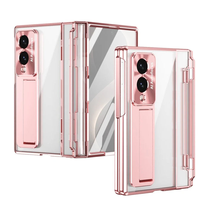 For Samsung Galaxy Z Fold8 Case Kickstand Hard PC Phone Cover with Screen Film - Rose Gold - 1