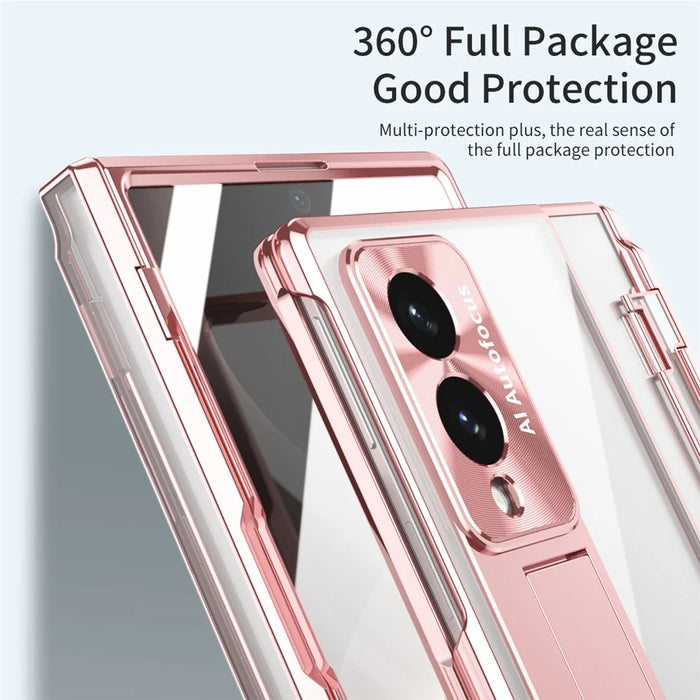 For Samsung Galaxy Z Fold8 Case Kickstand Hard PC Phone Cover with Screen Film - Rose Gold - 4